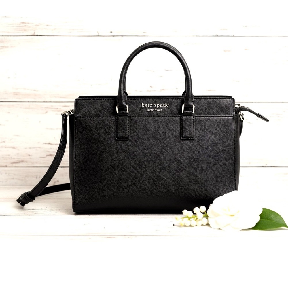 Kate Spade Black Saffiano Leather Tote Crossbody Bag | Structured Satchel